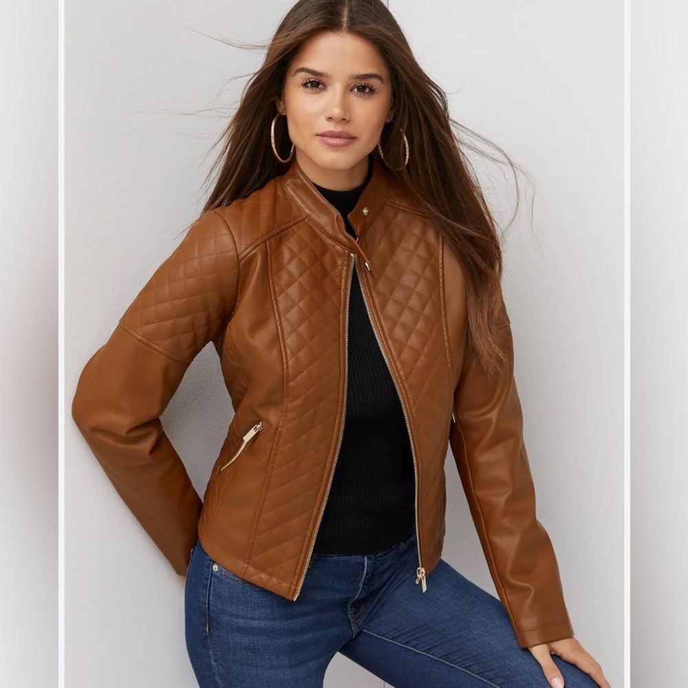 New Look Moto Biker‎ Bomber Jacket, M, Brown